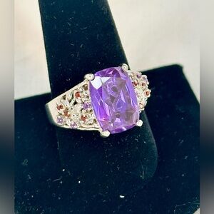 GP 925 Sterling Silver Purple Amethyst Multi Colored Gemstones; Size 10